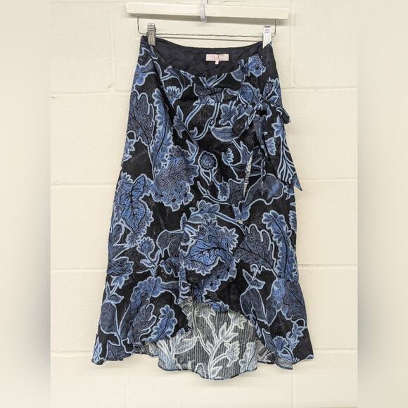 Parker Women's Knee Length, Drew Skirt marine safari sz10 ruffle flower print - Picture 2 of 7